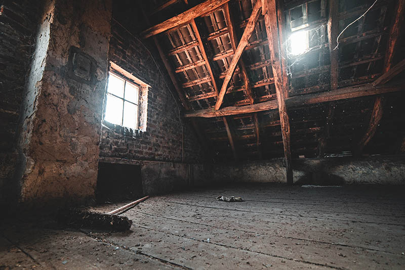 interior of an attic inside a suburban home